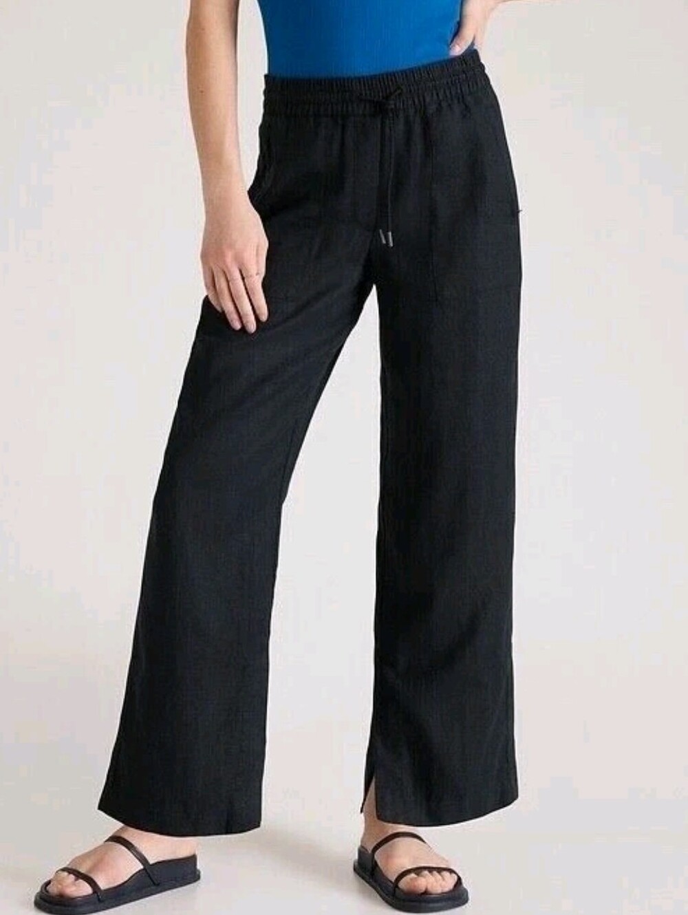ATHLETA Retreat Wide Leg Linen Pant Black Size Small